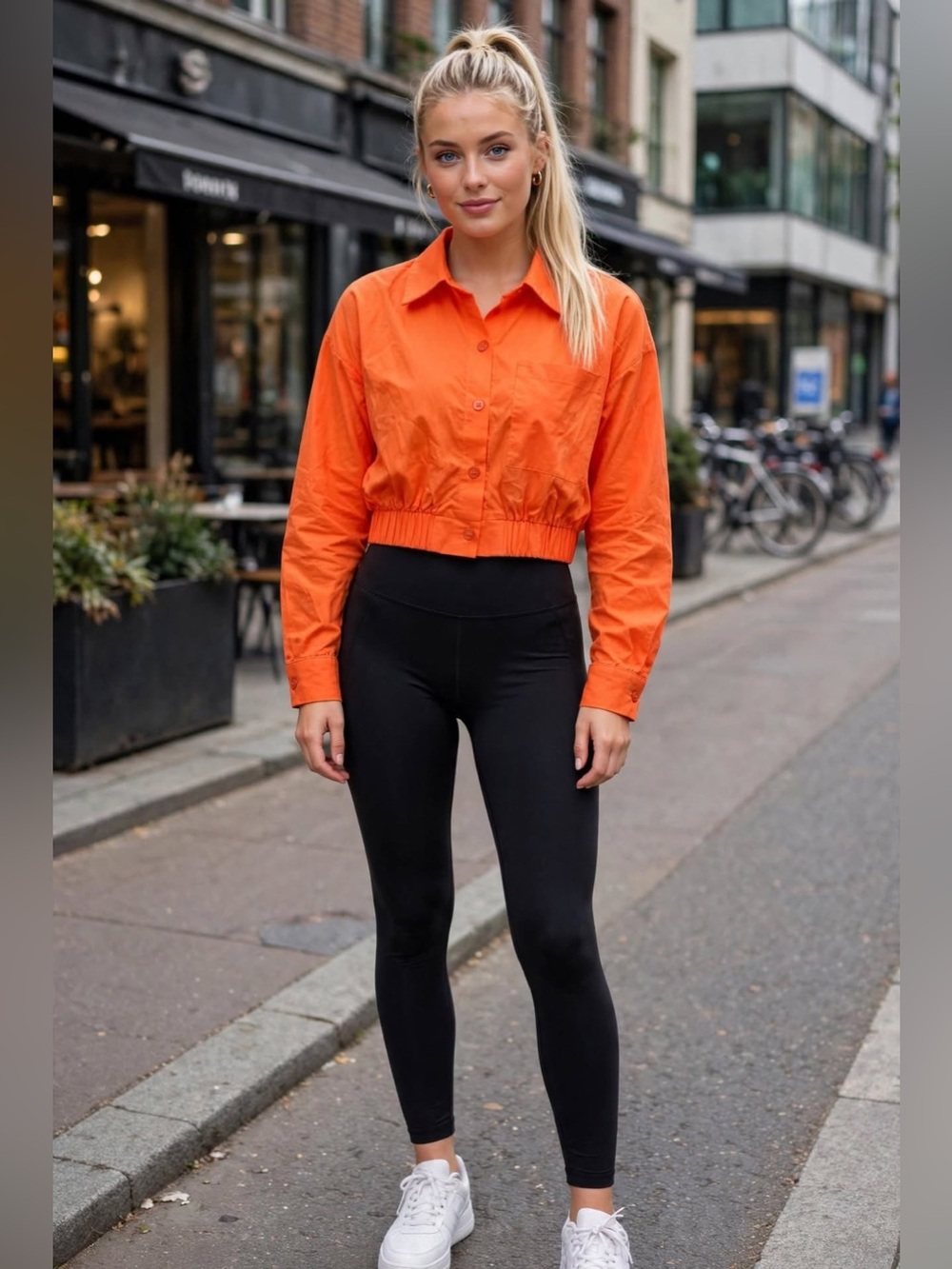 Cropped Button-Front Women's Shirt Jacket - Orange